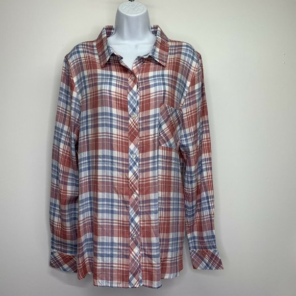 Max & Mia XL Plaid Rose Long Sleeve Button Front - Picture 1 of 7